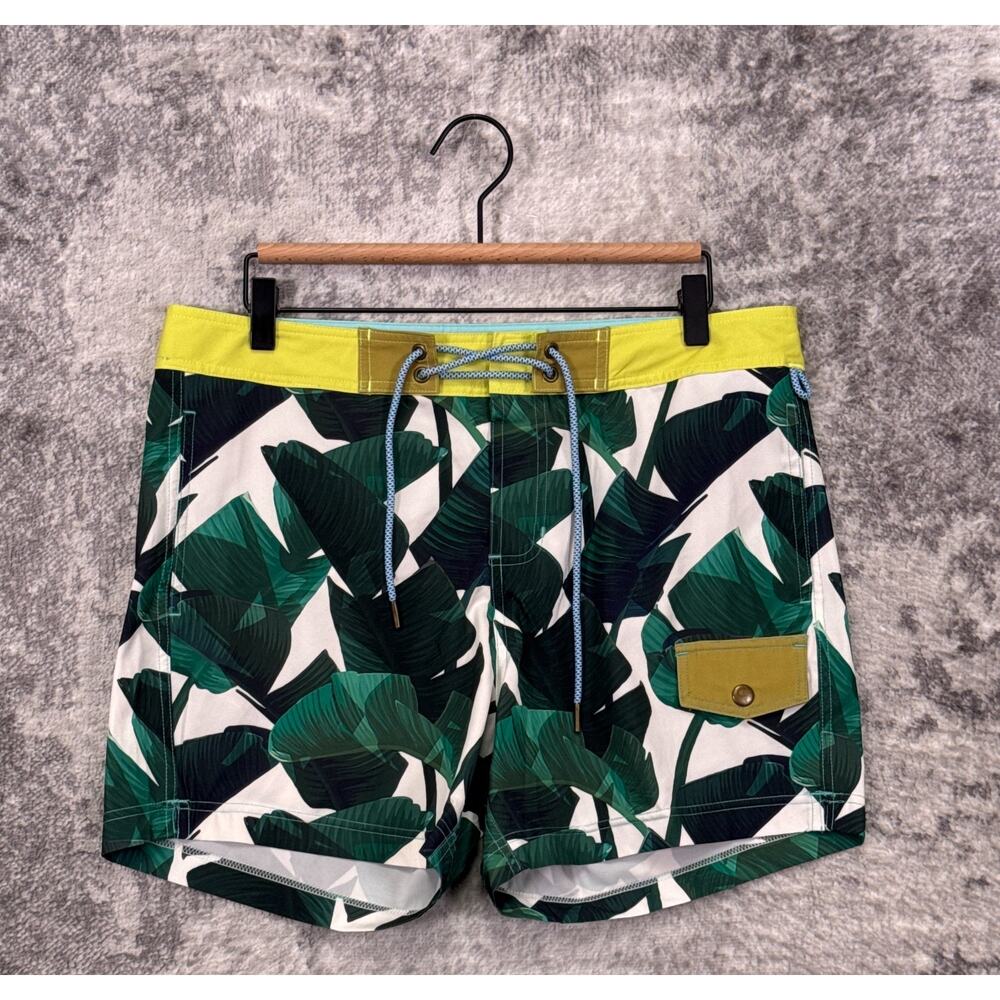 El Tuggle Board Shorts 32 Mens Banana Leaves Swimwear 4.5"